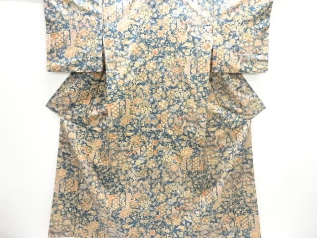 JAPANESE KIMONO / OSHIMA TSUMUGI / CHINESE FLOWER